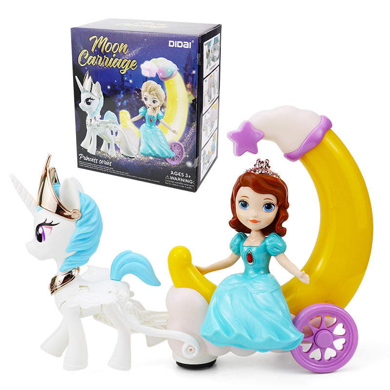 New Electric Universal Moonlight Carriage Princess Music & Light Toy for Kids, Girls—Princess Gift