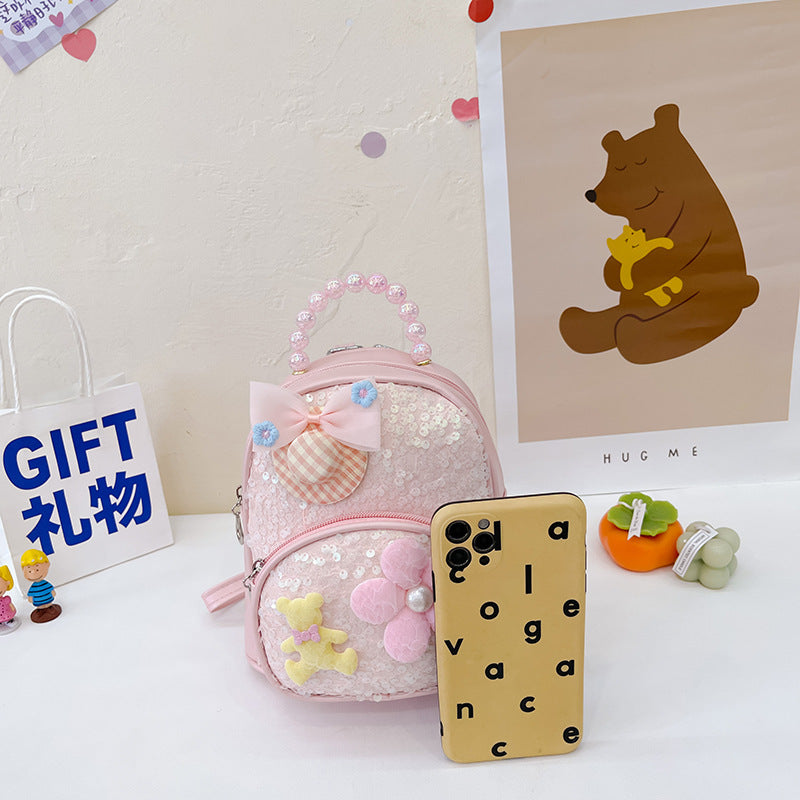New Sequin Kids Princess Pearl Accessories Backpack Shoulder Bag, Cute Casual School Bag for Kindergarten