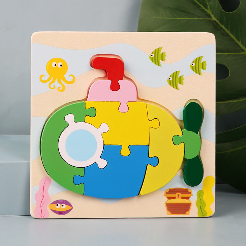 Wooden Kids Cartoon Animal 3D Puzzle, Wooden Baby Educational Puzzle Board Toy for Toddlers Ages 1-2-3