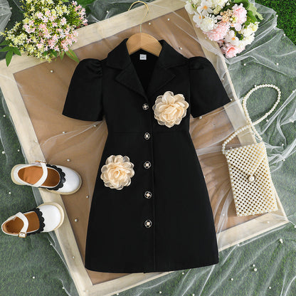 Summer New Girls' Solid Color Short-sleeved For 2 and 7 Years, Imported From China