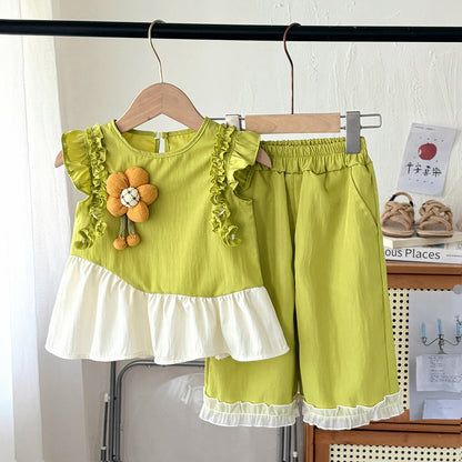 Girls' Summer Outfit with Flutter Sleeves Imported From China