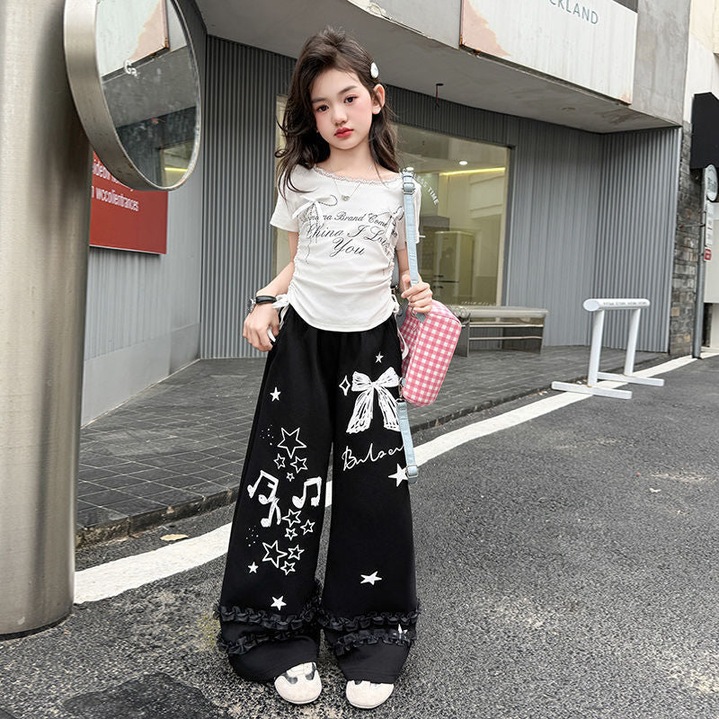Trendy Korean-style lace-trimmed two-piece set for girls, 4-14 Years,Imported From China