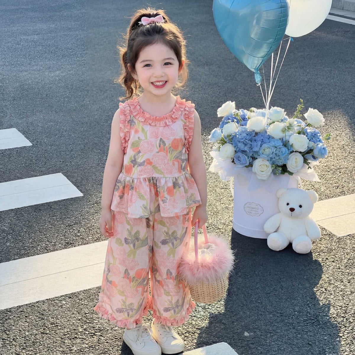Girls' Floral Thin Set New Style Baby Summer Collection For 1-6 Years, Imported From China