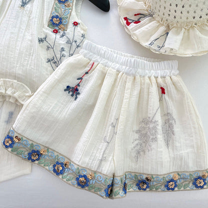Girls' Stylish Hollow-Out Sleeveless Top Set, Summer Thin Style For 1-5 Years Imported From China
