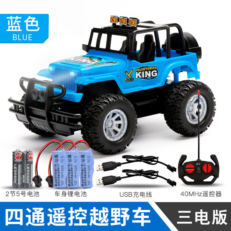 Remote Control Kids Electric Off-Road Racing Car 4-Channel Rechargeable Simulated RC Jeep Toy Vehicle for Cross-Border