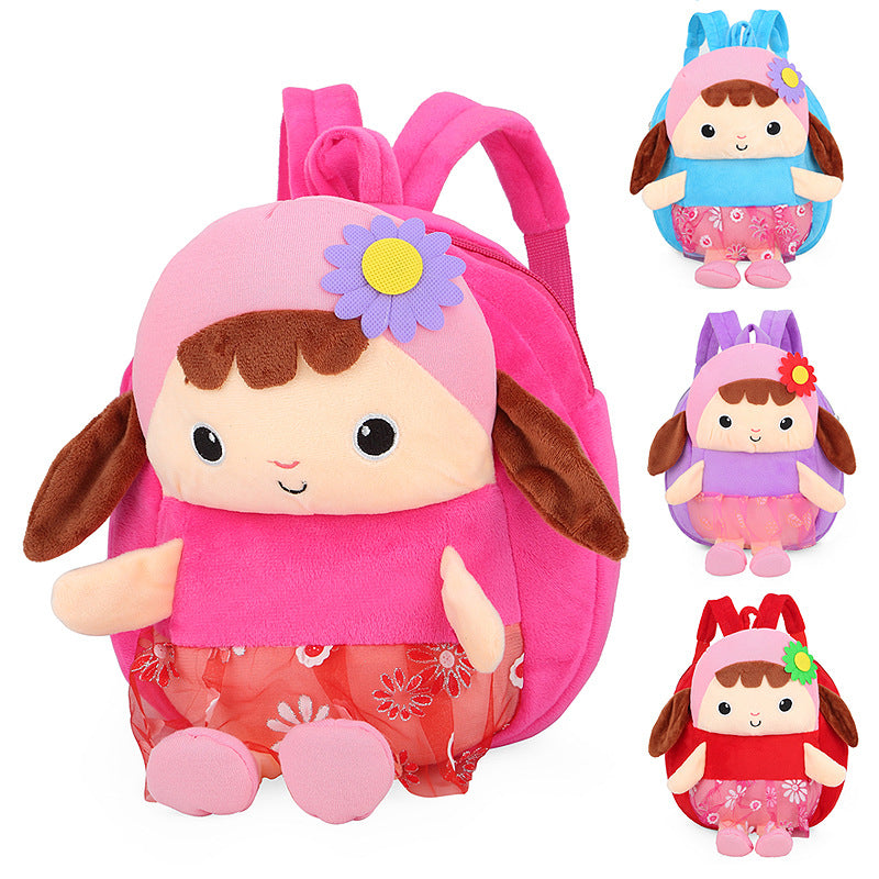 Cartoon Cute Kids Backpack for Girls, Toddler Preschool School Bag with Sunflower Doll Plush, Children’s Double Shoulder Bag