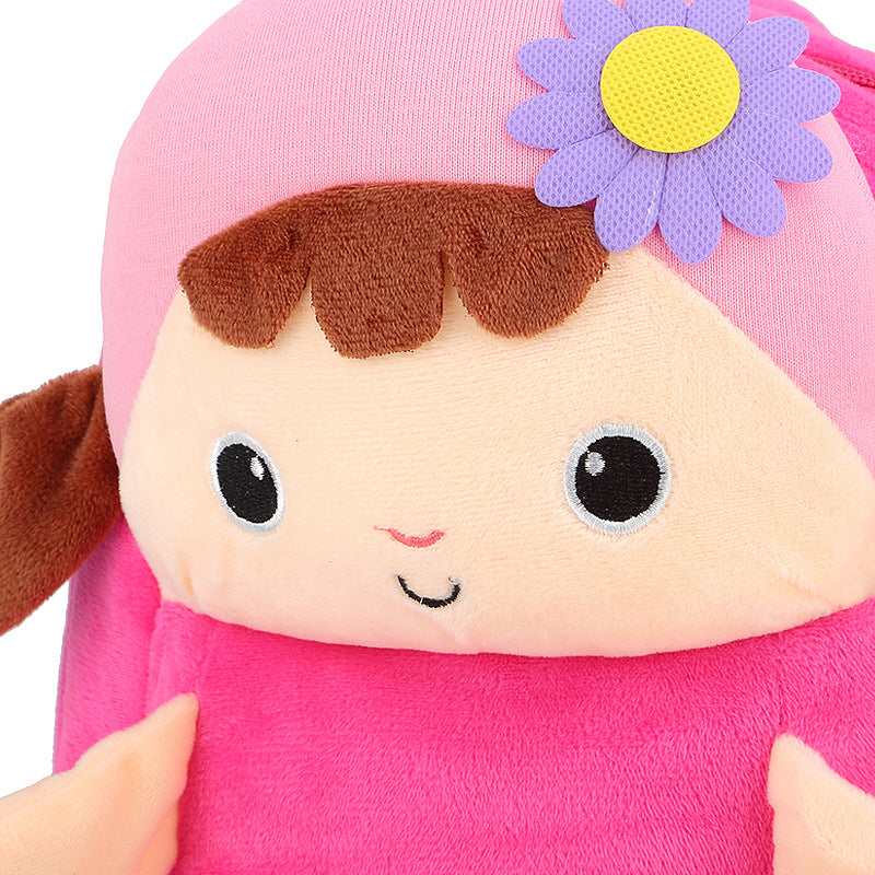 Cartoon Cute Kids Backpack for Girls, Toddler Preschool School Bag with Sunflower Doll Plush, Children’s Double Shoulder Bag