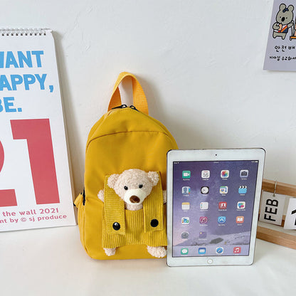 Cute Personalized Bear Backpack for Kids, Playful Kindergarten School Bag, Children’s Double Shoulder Backpack