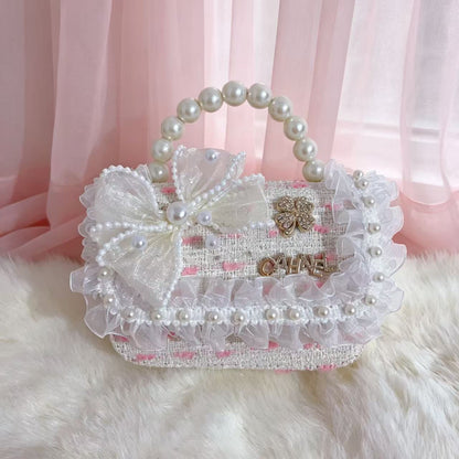 New Kids Handbag for Girls with Bow &amp; Pearl, Fashionable Princess Shoulder Crossbody Mini Purse for Coins