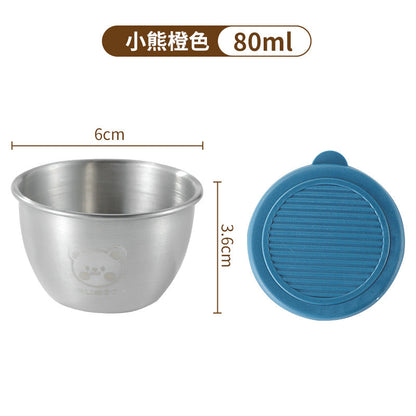 Cross-border Mini 304 Stainless Steel Dip Seasoning Box Cartoon Bear Plate with Lid Tomato Sauce Salad Sauce Cup