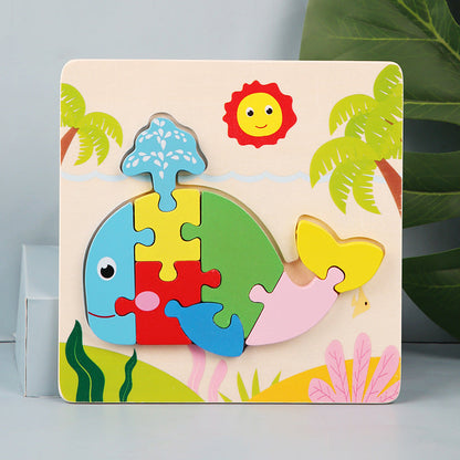 Wooden Kids Cartoon Animal 3D Puzzle, Wooden Baby Educational Puzzle Board Toy for Toddlers Ages 1-2-3
