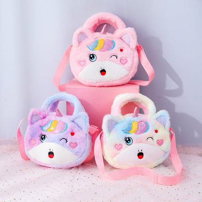 In-Stock Plush Unicorn Crossbody Bag, Single-Shoulder Cosmetic Pouch, Phone & Coin Organizer, Cute Women’s Sling Bag