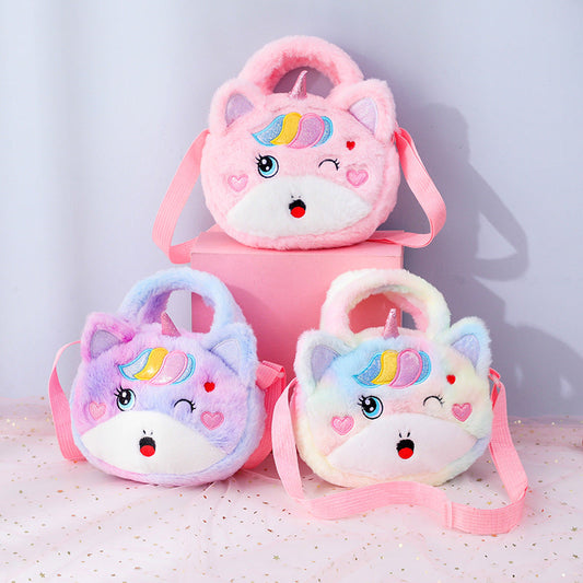 In-Stock Plush Unicorn Crossbody Bag, Single-Shoulder Cosmetic Pouch, Phone & Coin Organizer, Cute Women’s Sling Bag