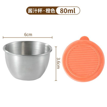 Cross-border Mini 304 Stainless Steel Dip Seasoning Box Cartoon Bear Plate with Lid Tomato Sauce Salad Sauce Cup