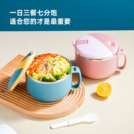 304 Stainless Steel Instant Noodle Cup Fast Food Cup Office Worker Convenient Sealed Insulated Lunch Box Student Dormitory Instant Noodle Bowl