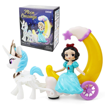 New Electric Universal Moonlight Carriage Princess Music & Light Toy for Kids, Girls—Princess Gift