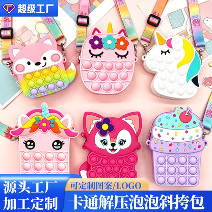 Mouse Killer Pioneer Silicone Cartoon Press Crossbody Bag Unicorn Kids Shoulder Bag Girls Crossbody Mini Square Bag Wholesale