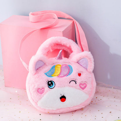 In-Stock Plush Unicorn Crossbody Bag, Single-Shoulder Cosmetic Pouch, Phone & Coin Organizer, Cute Women’s Sling Bag