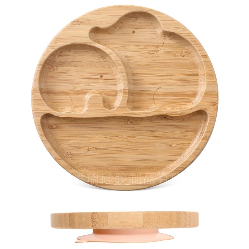 Cute Cartoon Children's Split Dinner Plate for Baby's Eating Suction Type Anti-fall Bamboo and Wood Dinner Plate for Baby's Supplementary Food Tableware