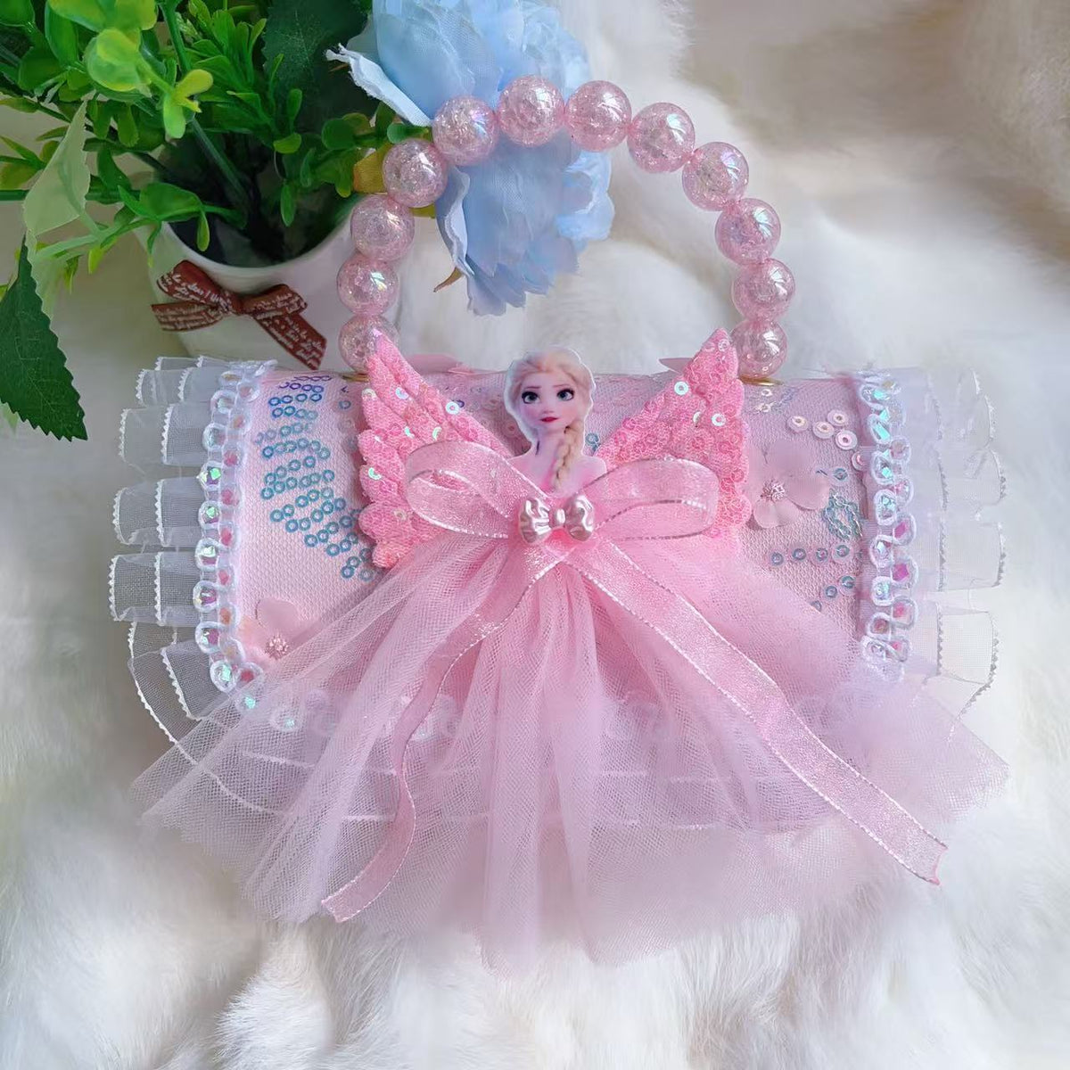New Kids Handbag for Girls with Bow &amp; Pearl, Fashionable Princess Shoulder Crossbody Mini Purse for Coins