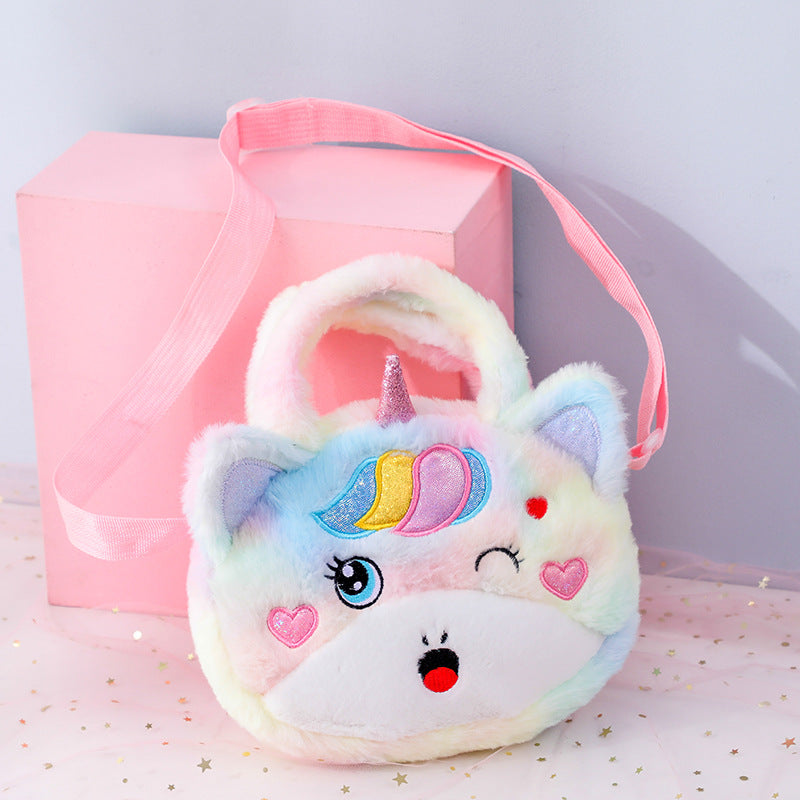 In-Stock Plush Unicorn Crossbody Bag, Single-Shoulder Cosmetic Pouch, Phone & Coin Organizer, Cute Women’s Sling Bag
