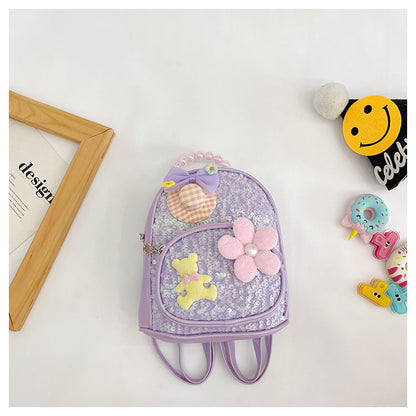New Sequin Kids Princess Pearl Accessories Backpack Shoulder Bag, Cute Casual School Bag for Kindergarten