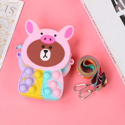 Novel Creative Cartoon Silicone Pouch Kids Crossbody Sling Bag Cute Bear Coin Purse &amp; Small Storage Bag