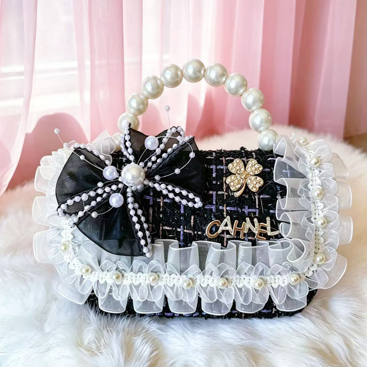 New Kids Handbag for Girls with Bow &amp; Pearl, Fashionable Princess Shoulder Crossbody Mini Purse for Coins