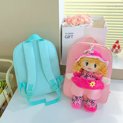 Cross-Border Cartoon Doll Backpack for Kids, Cute Baby Doll Double Shoulder Bag, Kindergarten School Bag