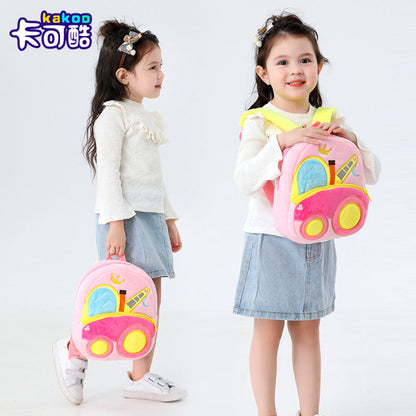Construction Vehicle Series Cute Kids Backpack Excavator Plush Rucksack 2–4 Years Boys and Girls Toddler Bag