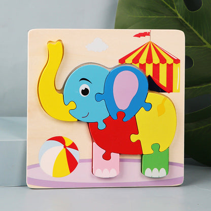 Wooden Kids Cartoon Animal 3D Puzzle, Wooden Baby Educational Puzzle Board Toy for Toddlers Ages 1-2-3