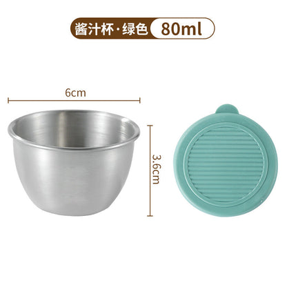 Cross-border Mini 304 Stainless Steel Dip Seasoning Box Cartoon Bear Plate with Lid Tomato Sauce Salad Sauce Cup