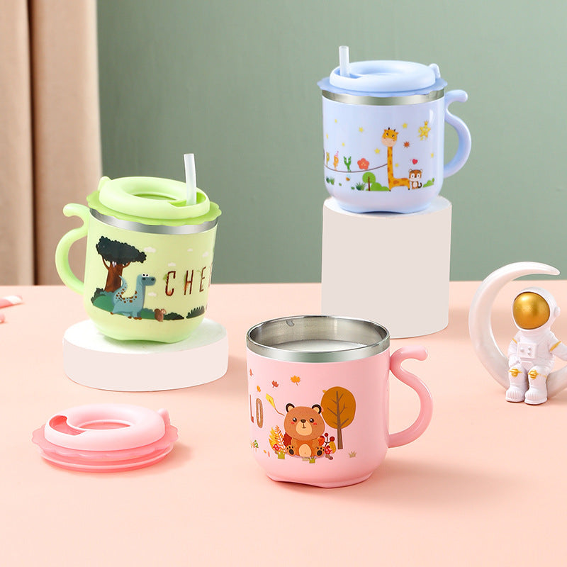 Factory Direct Sales 304 Stainless Steel Water Cup with Straw Yellow Duck Kidsren's Cup Kindergarten Mouth Cup Handy Cup Gift