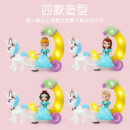 New Electric Universal Moonlight Carriage Princess Music & Light Toy for Kids, Girls—Princess Gift