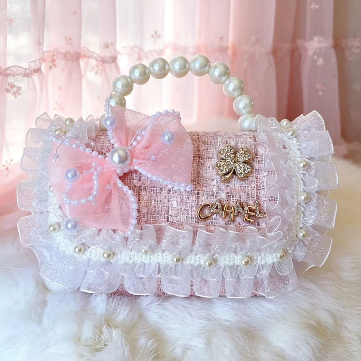 New Kids Handbag for Girls with Bow &amp; Pearl, Fashionable Princess Shoulder Crossbody Mini Purse for Coins