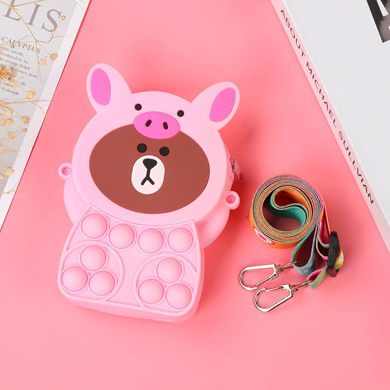 Novel Creative Cartoon Silicone Pouch Kids Crossbody Sling Bag Cute Bear Coin Purse &amp; Small Storage Bag