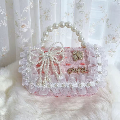 New Kids Handbag for Girls with Bow &amp; Pearl, Fashionable Princess Shoulder Crossbody Mini Purse for Coins