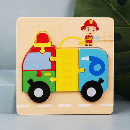 Wooden Kids Cartoon Animal 3D Puzzle, Wooden Baby Educational Puzzle Board Toy for Toddlers Ages 1-2-3