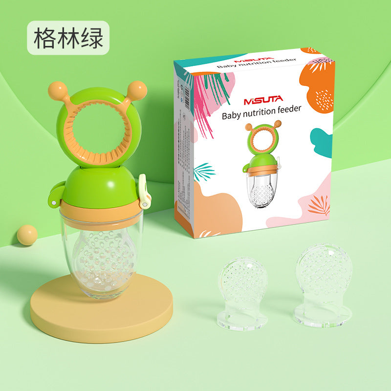 Misuta Baby Teething Bag Fruit and Vegetable Feeder Silicone Pacifier Teether Push-Type Nano Silver