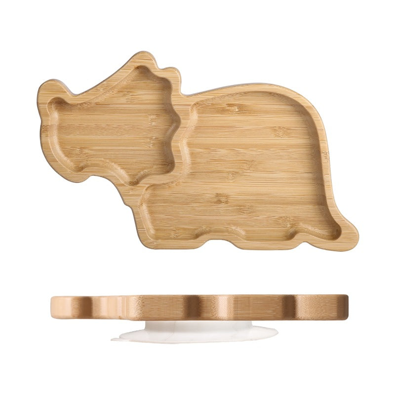 Cute Cartoon Children's Split Dinner Plate for Baby's Eating Suction Type Anti-fall Bamboo and Wood Dinner Plate for Baby's Supplementary Food Tableware