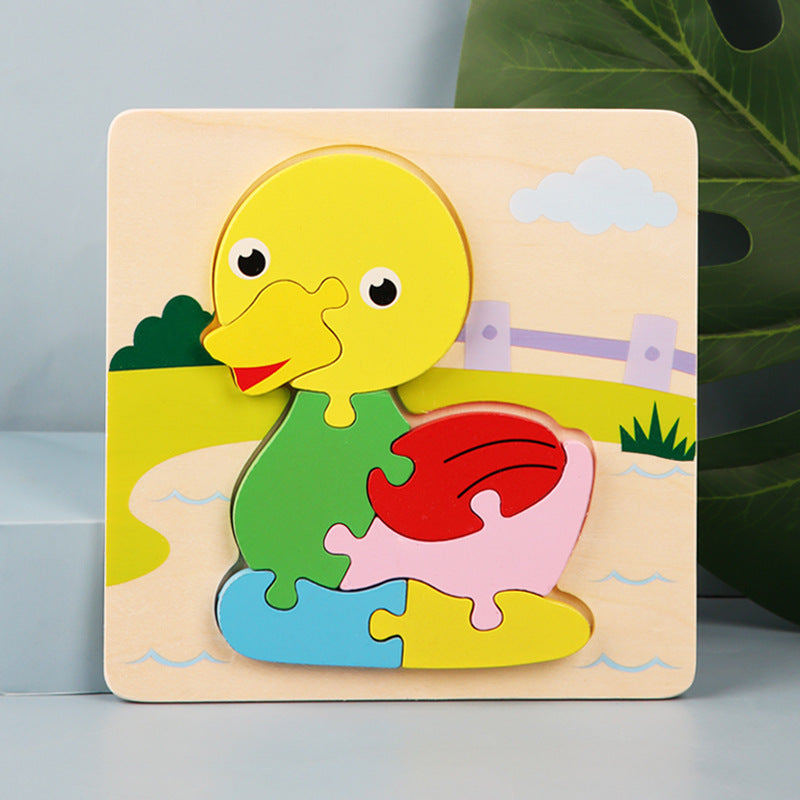 Wooden Kids Cartoon Animal 3D Puzzle, Wooden Baby Educational Puzzle Board Toy for Toddlers Ages 1-2-3