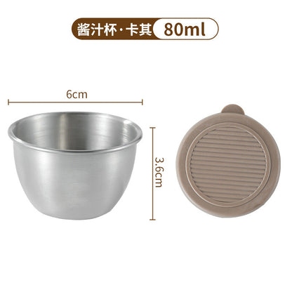 Cross-border Mini 304 Stainless Steel Dip Seasoning Box Cartoon Bear Plate with Lid Tomato Sauce Salad Sauce Cup
