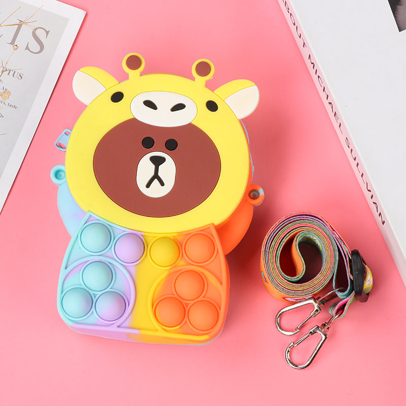 Novel Creative Cartoon Silicone Pouch Kids Crossbody Sling Bag Cute Bear Coin Purse &amp; Small Storage Bag