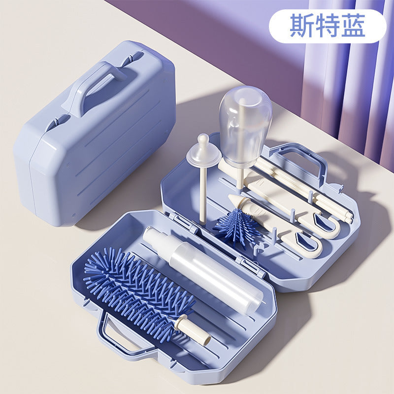 Portable Travel Bottle Brush Set, Multifunctional Baby Bottle Cleaning Brush with Storage Box, Creative Bottle Brush