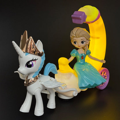 New Electric Universal Moonlight Carriage Princess Music & Light Toy for Kids, Girls—Princess Gift