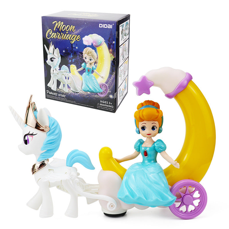 New Electric Universal Moonlight Carriage Princess Music & Light Toy for Kids, Girls—Princess Gift