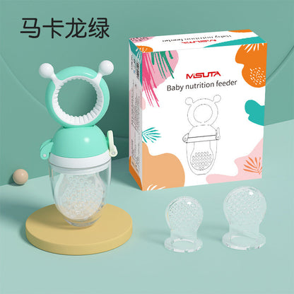 Misuta Baby Teething Bag Fruit and Vegetable Feeder Silicone Pacifier Teether Push-Type Nano Silver