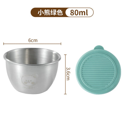 Cross-border Mini 304 Stainless Steel Dip Seasoning Box Cartoon Bear Plate with Lid Tomato Sauce Salad Sauce Cup