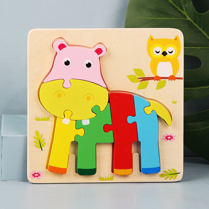Wooden Kids Cartoon Animal 3D Puzzle, Wooden Baby Educational Puzzle Board Toy for Toddlers Ages 1-2-3