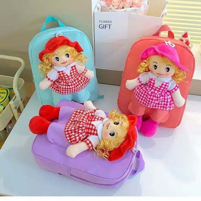 Cross-Border Cartoon Doll Backpack for Kids, Cute Baby Doll Double Shoulder Bag, Kindergarten School Bag